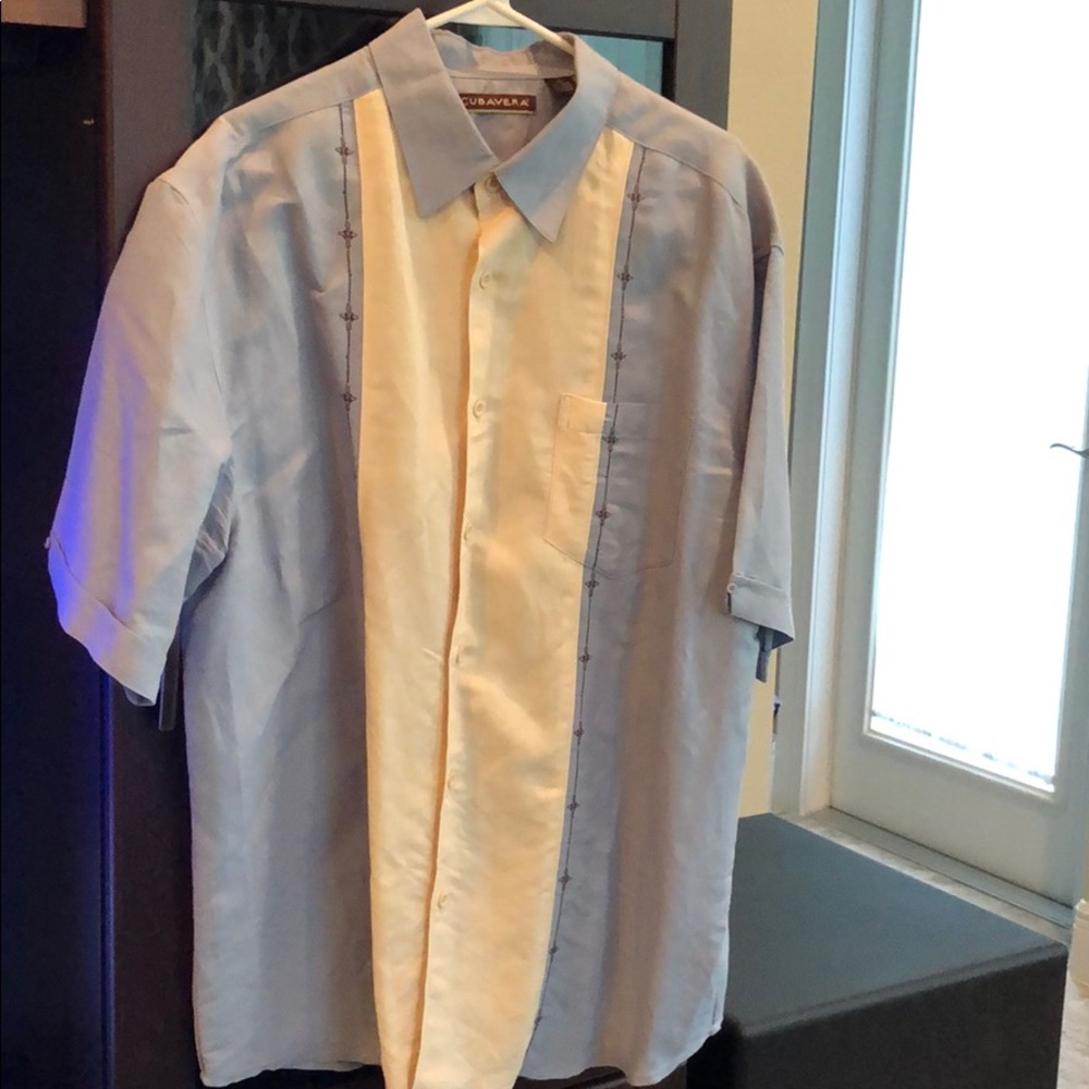 Cubavera Blue and Cream Embroidered Shirt, Size XL